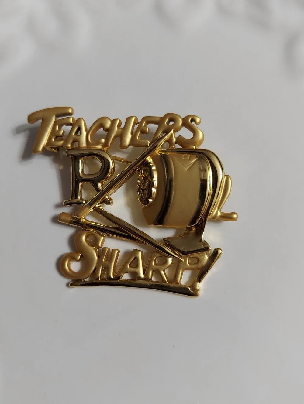 OAJC Vintage Textured Gold Tone/'Teacher's R Sharp' Brooch/Pin